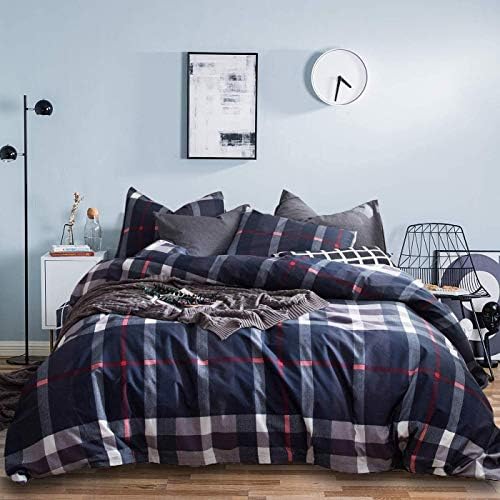Houseri Navy Blue Plaid Comforter Sets Twin for Boys Deep Blue Buffalo
