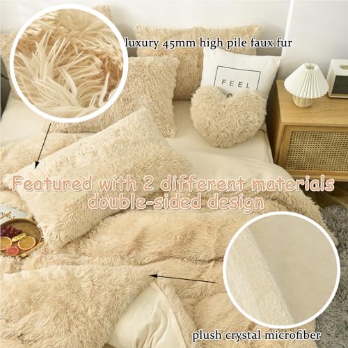 MorroMorn Luxury Shag Fluffy Comforter Cover Set, Shaggy Faux Fur