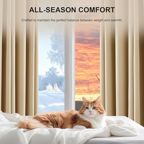 NICETOWN Biscotti Beige 100% Blackout Living Room Curtains, Rod Pocket