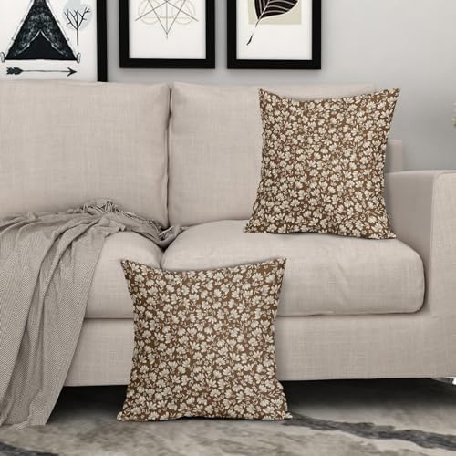 Brown Beige Daisy Floral Pillow Covers 20X20 Inch Vintage Flowers