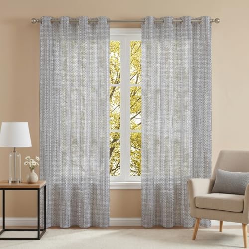 Light Grey Sheer Curtains 63 Inch Long 2 Panels, Country Vintage