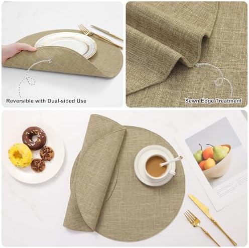 homing Faux Cotton Linen 15 Inch Round Cloth Place mats, Set of 8
