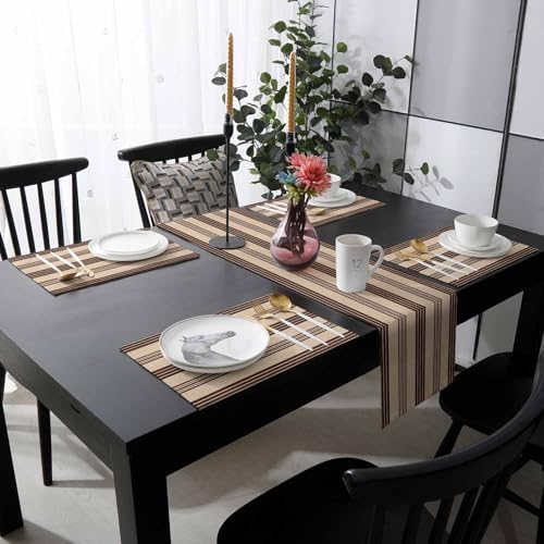Vintage Striped Table Runner and Placemats for Dining Table, Burlap