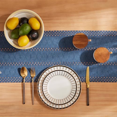 ZeeMart Macrame Style Boho Table Runner, 12x72 Inch Dusty Blue
