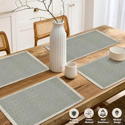 Hausattire Cotton Frayed Placemats Set of 6 Dining Table 13x19 Inch