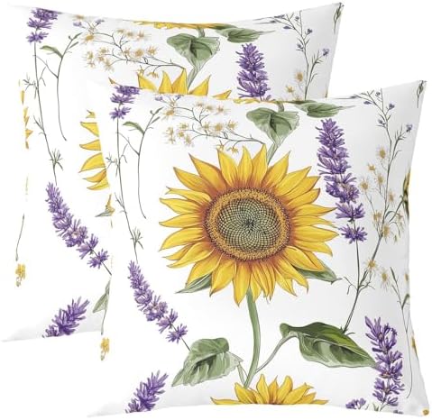 Feelyou Sunflower Throw Floral Pillow Covers 22"x22" Set of 2 Soft