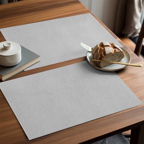 Vintage Grey Leather Texture Placemats Set of 6 Washable Table Mats