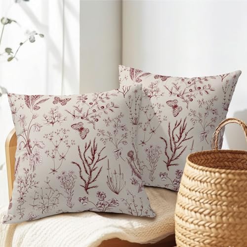 Kawani Spring Burgundy Red Wild Flower Plant Pillow Covers 18X18 Inch