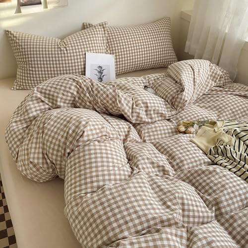 Nayoroom Brown Gingham Duvet Cover Set King Tan Plaid Checkered