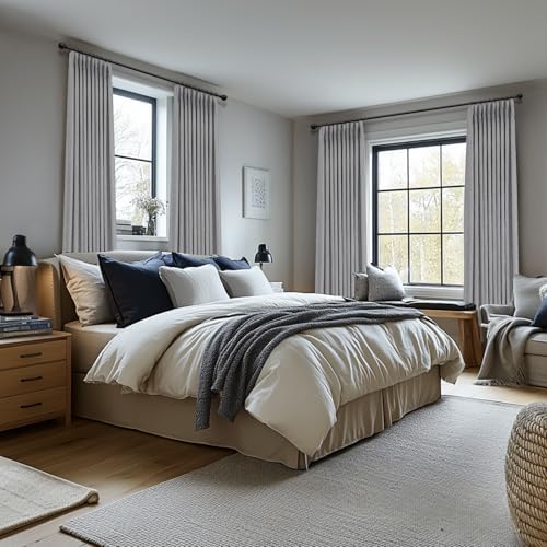 Grey Total Blackout Linen Pinch Pleated Curtains 108 Inches Long