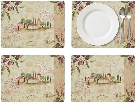 Pimpernel Olive Orchard Placemats, Set of 4 - Cork Backed & Heat