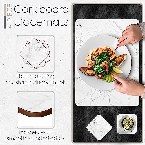 Set of 4 Heat Resistant Cork Placemats for Dining Table with Free Set