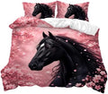 AILONEN Black Horse Duvet Cover Set King, Pink Petal Botanical 3-Piece