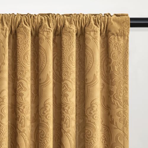 GIGIZAZA Gold Velvet Curtains 120 Inch 2 Panels for Living Room