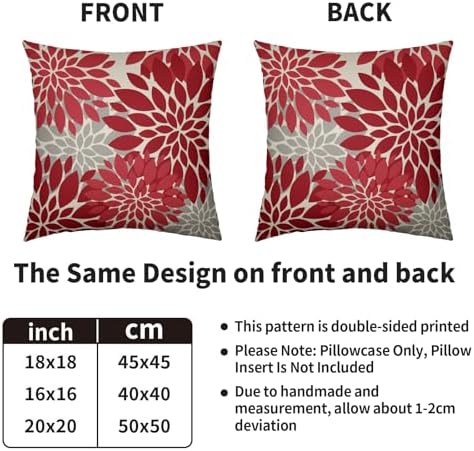 Red Christmas Pillow Covers 18X18 Inch Set of 2, Dahlia Flower Spring