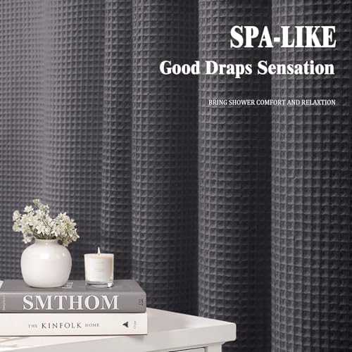 Waffle Weave Shower Curtain Heavyweight Cotton Fabric Charcoal Gray
