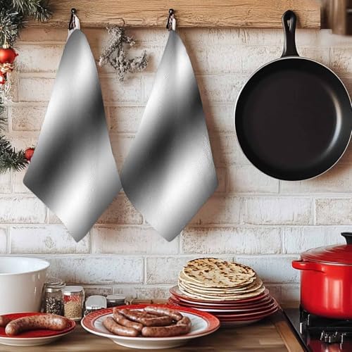 Dark Grey White Kitchen Towels Set of 4, Absorbent Microfiber Soft