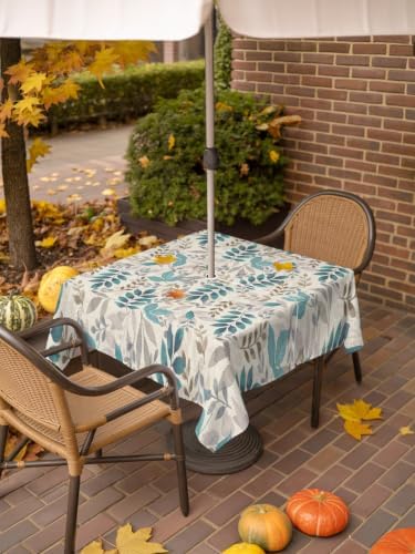 Watercolor Gray Teal Leaves Foliage Outdoor Square Tablecloth with
