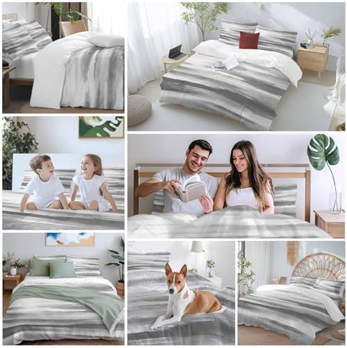 Gray White Duvet Cover Set Queen Size, Vintage Country Abstract