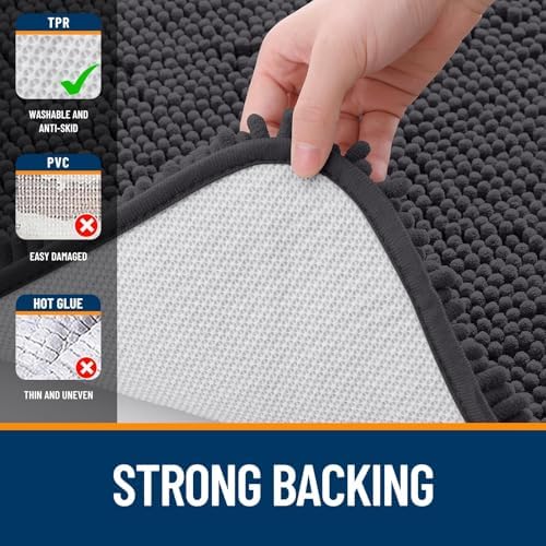 OLANLY Bathroom Rugs Sets 3 Piece, 36"x24"+24"x16"+24"x20", Dark Grey