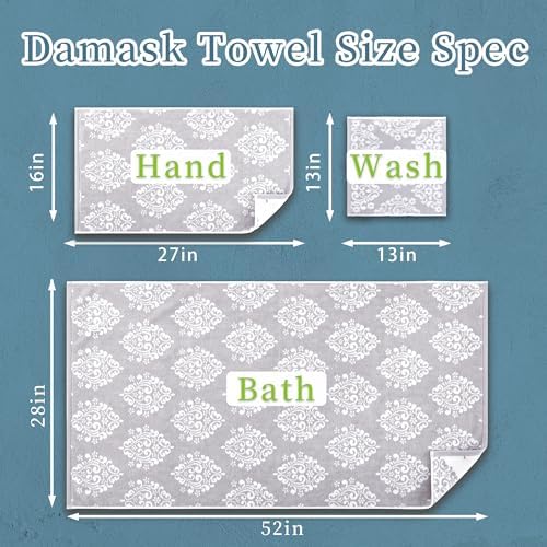 VOOVA & MOVAS Damask Washcloth, Cotton, Quick Dry, 13x13 in, Jacquard