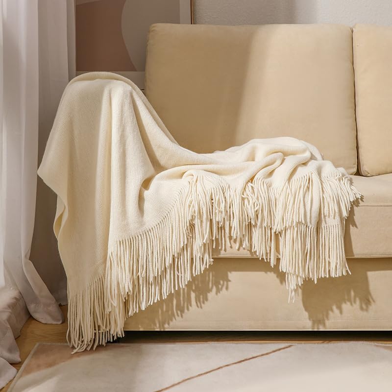 Boho Solid Throw Blanket 50" x 70" Soft Knit Blanket Decorative Throw