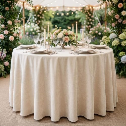 Ivory Crushed Velvet Tablecloth by Chenille, Polyester Dining Cover