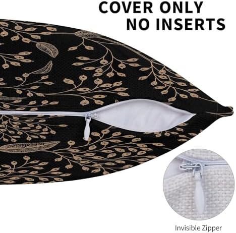 Boho Flowers Throw Pillow Covers 20x20 Inch Set of 2 Black Gold Floral