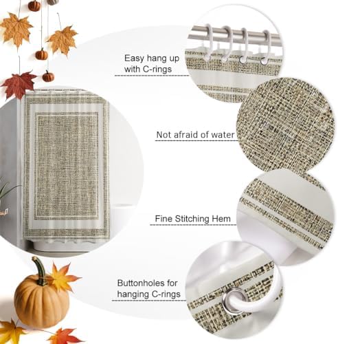 Beige Rustic Waterproof Shower Curtains Set - Farmhouse Neutral