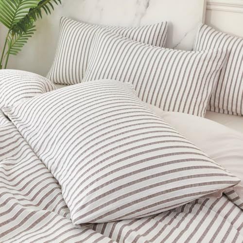King Grey Duvet Cover Striped Washed Microfiber Jacquard 3 Pieces