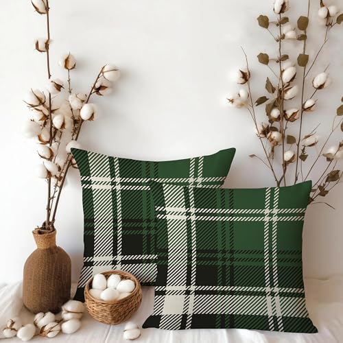 AOFANGGO Christmas Plaids Pillow Covers 18x18 Set of 2 Green Black