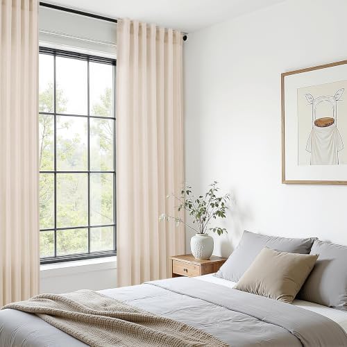 Naturoom Linen Curtains 63 Inch Long for Living Room Cream Beige