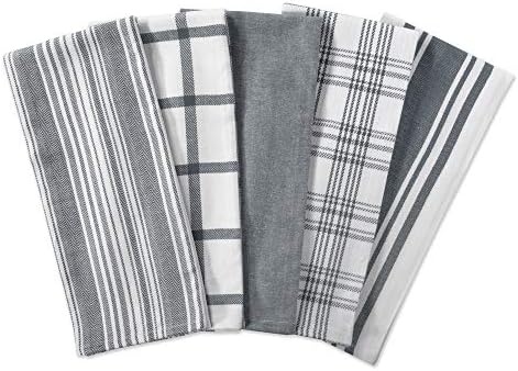 DII Assorted Woven, Kitchen Dishtowel Set, 18x28, Gray, 5 Piece