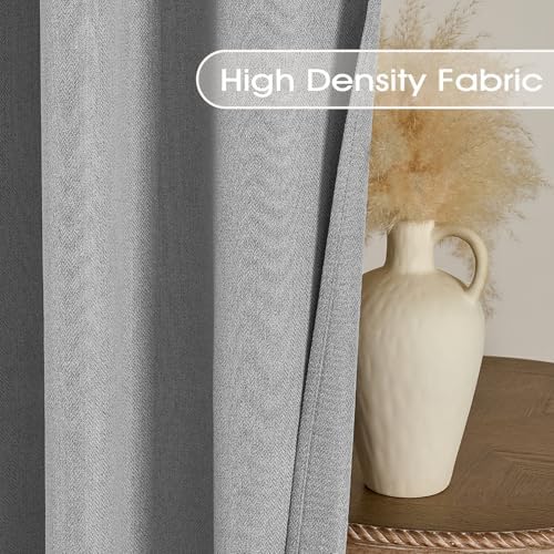 Linen Grey Grommet Blackout Curtains for Bedroom Living Room 63 Inches