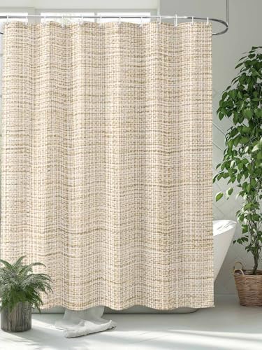 T&H XHome Linen Texture Shower Curtain Begin Solid Linen Texture