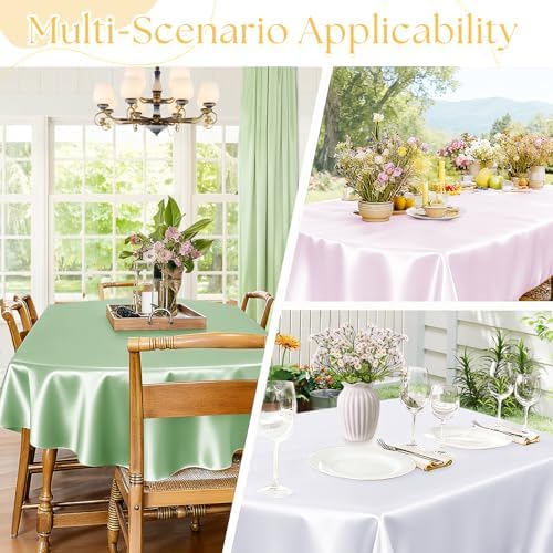 Entisn Oval Satin Tablecloth White 60x120 Inch, Lock-Stitched Edge