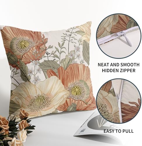 KSLIDS Vintage Floral Decorative Throw Pillow Covers 18x18 Inch Brown