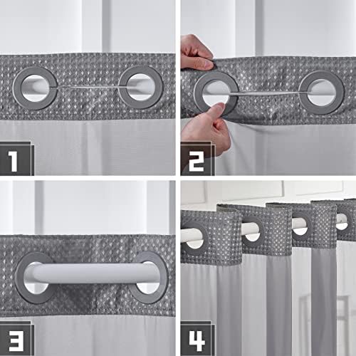 Furlinic Fabric No Hook Shower Curtain with Snap in Liner Modern Grey