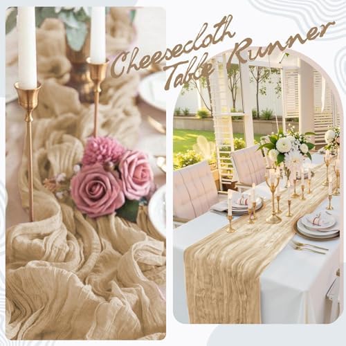 12 Pack Beige Cheesecloth Table Runner 17x108 Inch Boho Gauze Cheese