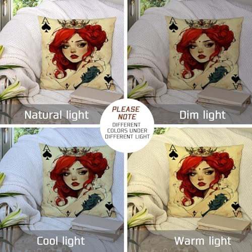Queen of Hearts Pillow Covers Set of 2, Red and Cream Floral Throw