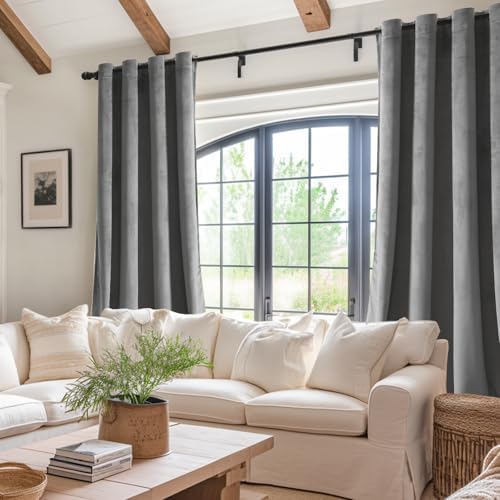 JIUZHEN Grey Velvet Blackout Curtains 120 Inch for Living Room/Bedroom