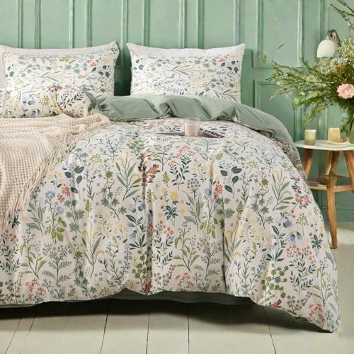 mixinni Sage Green Duvet Cover Set Queen-Exquisite Floral Queen Size