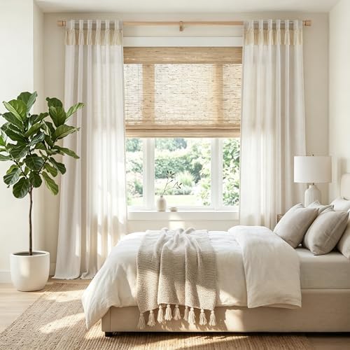 jinchan Linen Curtains Light Filtering Back Tab 50x96 Inch 2 Panels