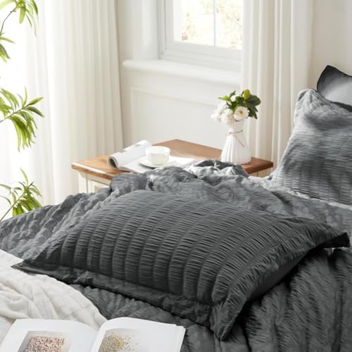 Full Size Comforter Sets 7 Piece, Dark Grey Bed in a Bag Full Bedding