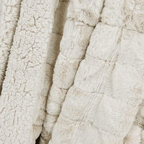 Stripe Faux Fur Throw Blanket with Sherpa Back, 50"x60", Beige