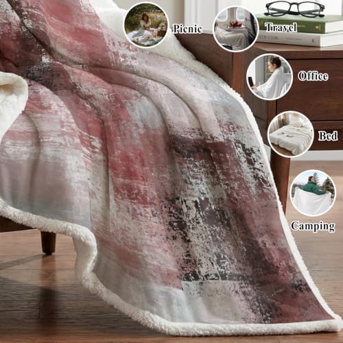 Red Gray Graffiti Texture Sherpa Fleece Throw Blanket Fuzzy Cozy