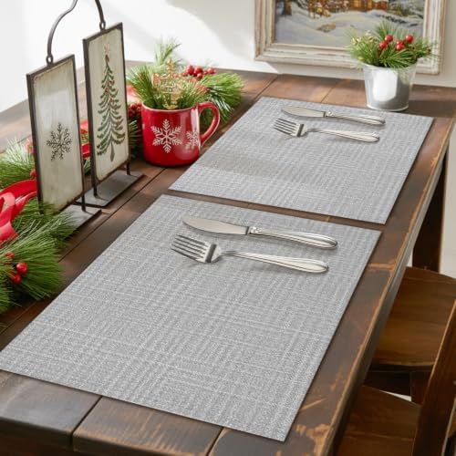Minimalist Solid Color Placemats Set of 8, Cotton Linen Fabric Place