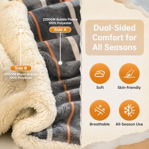Full Size Reversible Sherpa Fleece Soft Blanket for Couch Dark Gray