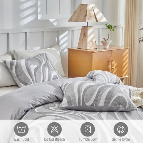 Lekesky Grey Duvet Cover Queen Size, Abstract Geometric Print Queen