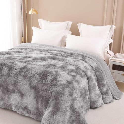 Exclusivo Mezcla Fluffy Faux Fur King Size Blanket for Bed, Dark Grey